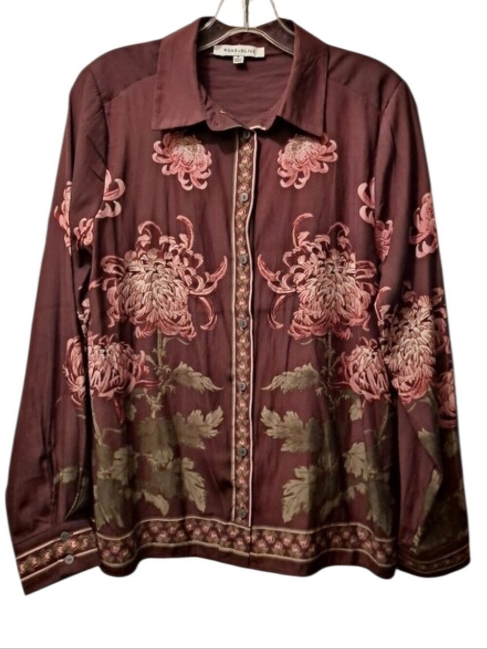 Rose & Olive button-down shirt vibrant pink and green Floral Pattern - Picture 2 of 16